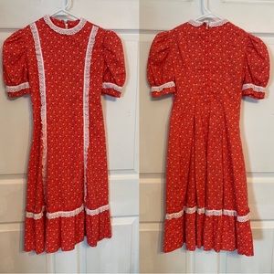 Red Prairie Dress 70s Daughter Girls Cottagecore Western Vintage